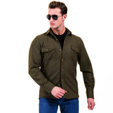 Solid Olive Green Mens Slim Fit Designer Dress Shirt - tailored Cotton Shirts for Work and Casual Wear